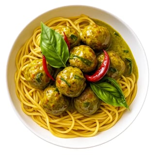 Green Curry Spaghetti with Meatballs